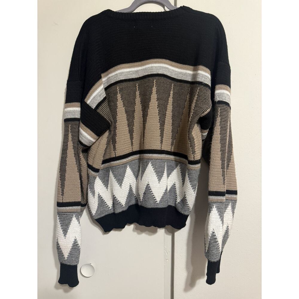 Atlas Men's Vintage Made In USA Pullover Sweater Black Multicolor Pattern XL EUC - Picture 2 of 7